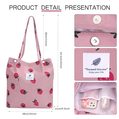 Image of Ayieyill Corduroy Tote Bag for Women Canvas Shoulder Cord Purse with Inner Pocket