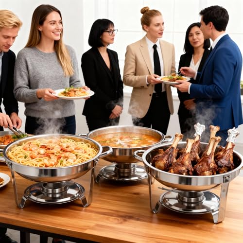 5L Chafing Dish Set 4er Pack, Edelstahl Warmhaltebehälter Essen, Speisenwärmer mit Rollrand-Design für Catering, Buffet und Party