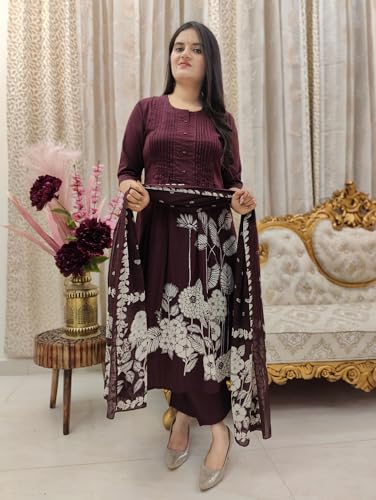 Image of GoSriKi Women's Viscose Anarkali Kurta Set with Dupatta | Anarkali Suit for Women Cotton | Kurta Palazzo Dupatta Set | 3 Piece Ethnic Wear for Festival & Party | Anarkali Suit for Women