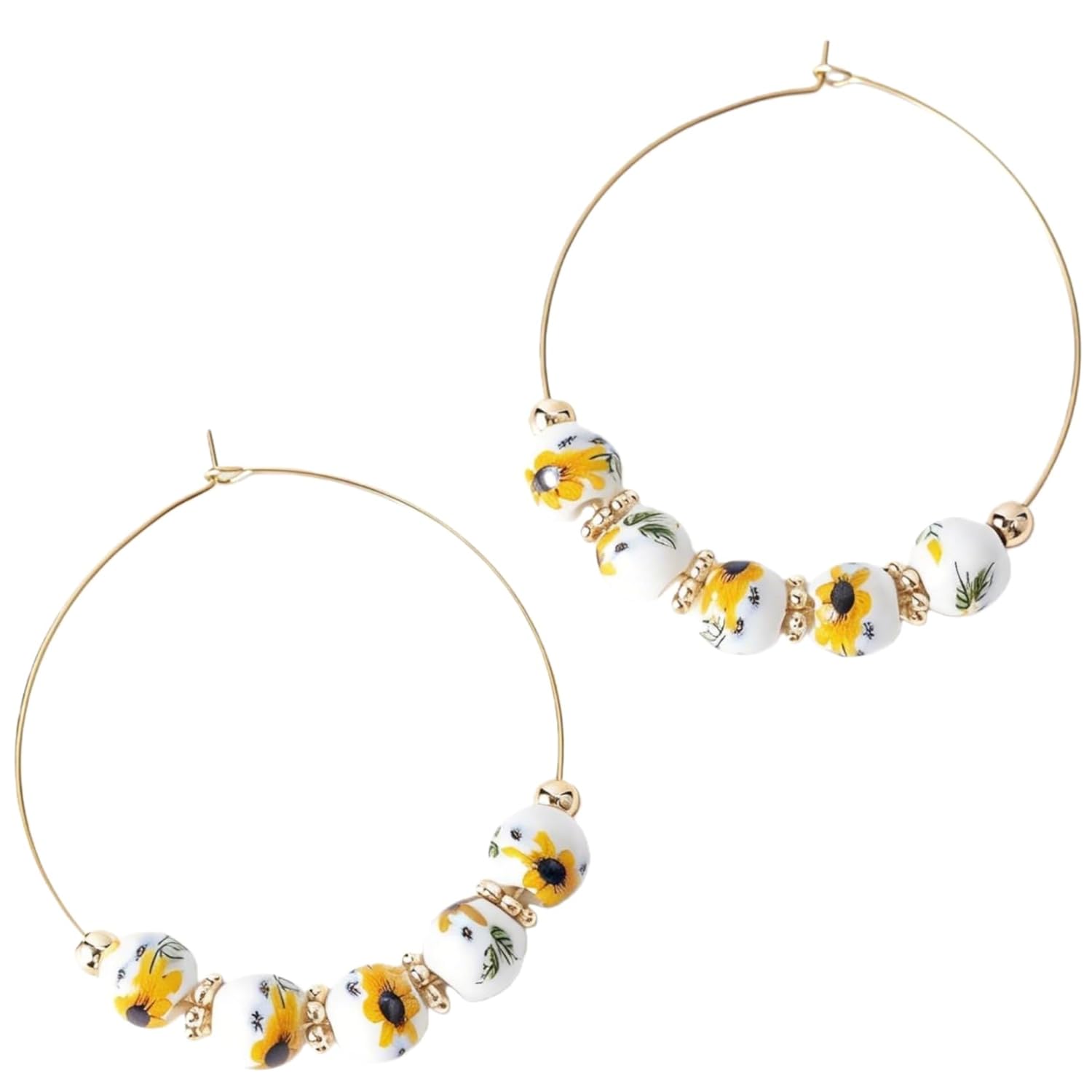 Artisan Handcrafted 5-Piece Ceramic Bead Stud Earrings Yellow Gold White Gold Plated 12 Themes Wealth Optimism Peace Renewal