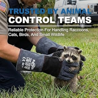 RAPICCA Animal Handling Gloves Bite Proof Double Leather Reinforced Padding Dog,Cat Scratch,Bird Handling Falconry Gloves Grabbing Reptile Squirrel Snake Bite 16in Grey-Black