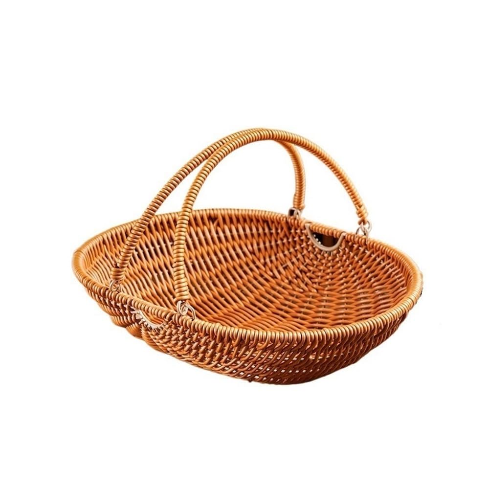 FZL02068LM Fruit Bowl Hand-Woven Basket, Imitation Rattan Woven Storage for Fruit Vegetable Versatile
