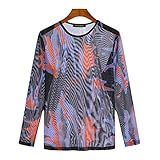 Men Printed T Shirt Mesh See Through 2022 Streetwear O-Neck Long Sleeve Men Clothing Fashion Sexy Casual T Shirt Purple 5XL