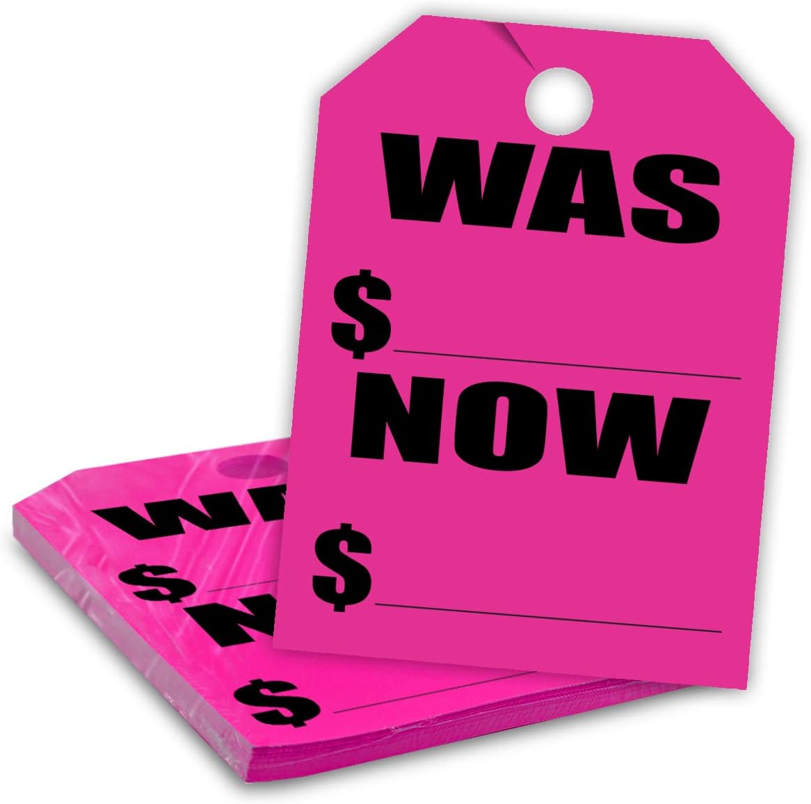 Versa-Tags Car Mirror Hang Tags - 8.5" x 11.5", Slogan-was/Now, Pack of 50, Perfect for Auto Dealership Supplies & Car Lots Fluorescent Pink Color