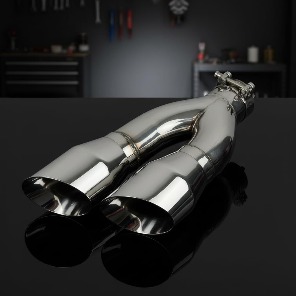 Reejim 16" Stainless Steel Dual-Wall Slanted Exhaust Tips - 3" Inlet/4" OD, Clamp Included, 230mm Wide for Trucks SUVs Cars