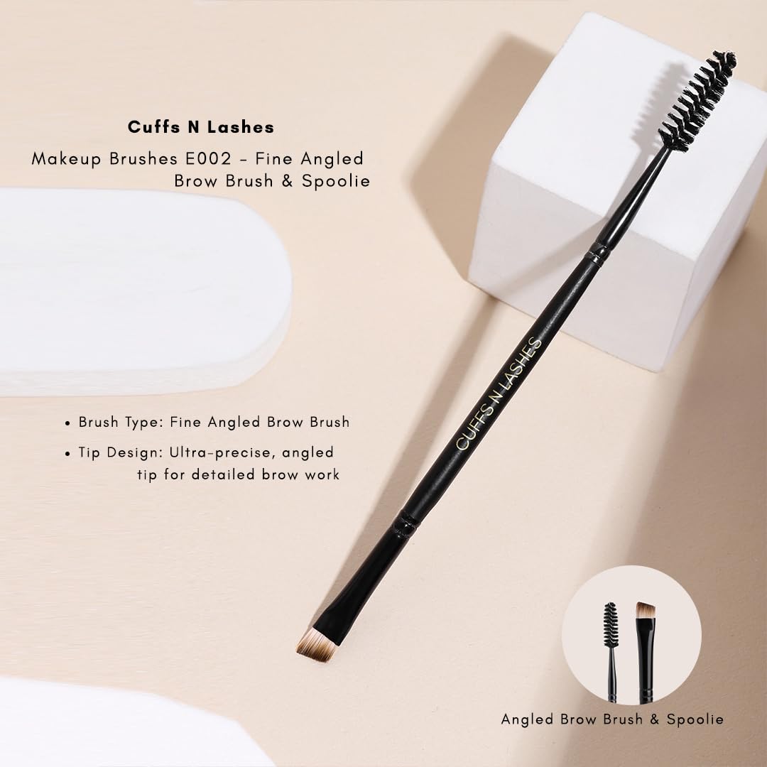 Cuffs N Lashes Dual Brow Brush E002 | 2-in-1 Fine Angled Brow Brush &Spoolie | Precision Eyebrow Definer &Groomer | Soft Premium Bristles | Handmade in India | Cruelty-Free Makeup Tool - Image 2 thumbnail