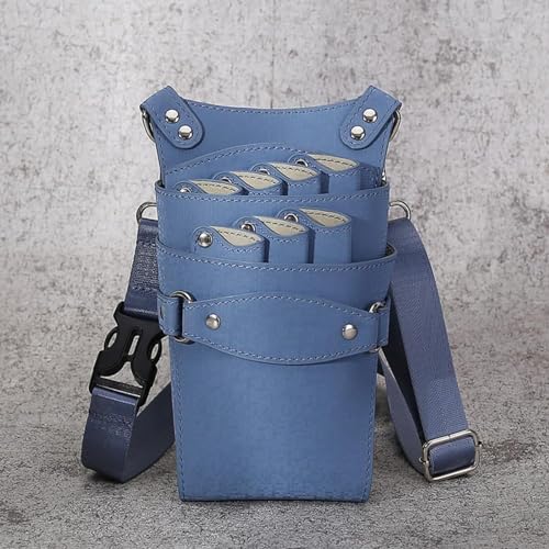 美容師 シザーケース トリマーショルダーバッグ 大容量 7丁 コーム ハサミ収納 ポーチ 理容室 ウエスト はさみ 櫛 収納 サロン家庭用 2way トリマー ツールポーチ サロン レザー 挿し 美容師 理容師 トリマー ベルト付き (ブルー)