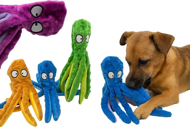 Ahiz Interactive Dog Toy, Octopus Plush No Stuffing, Squeaky & Crinkle Pet Toy for Small Medium & Large Dogs - Image 4