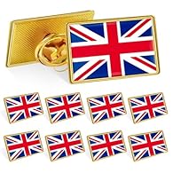 PREMIUM UK FLAG LAPEL PIN SET: This 10-pack set features high-quality enamel lapel pins with vibrant red, white, and blue Union Jack designs in a sleek rectangular shape with gold trim. Each pin is crafted with precision to proudly showcase your Brit...