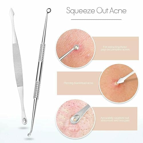 Miniatura 6 de Blackhead Remover 9 Pcs Stainless Steel Pimple Popper Tool Kit Whitehead Blemish Removal Tool Comedone Extractor with Portable Bag