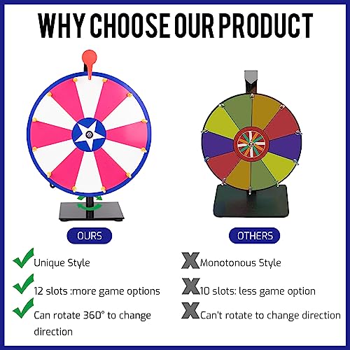 JstFrU 12 Inch Spinning Prize Wheel-12 Slots Color Tabletop Roulette Spinner Wheel of Fortune,with Dry Erase Marker & Eraser,for Carnival Trade Show - Image 3