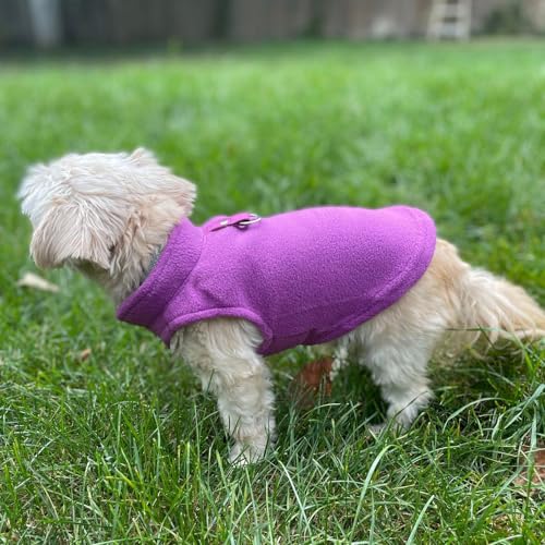 Image of JACKO & CO - Fleece Vest Dog Sweater with Leash Ring - Soft, Warm & Lightweight Pullover Coat for Small & Medium Dogs, Puppies & Cats - Cozy Fall /Winter /Spring Pet Jacket (Purple, X-Small 2-4lbs)