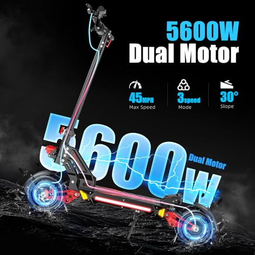 V2 5600W Dual Motor Electric Scooter for Adults, 48V26AH Lithium Battery, Up to 45MPH, 55 Miles Range, Dual Suspension, Dual Brakes, 3 Speed Modes, LCD Display – Off-Road Folding E Scooter