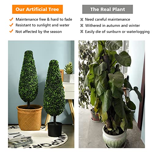 Goplus 3Ft Artificial Boxwood Tower Topiary Trees, 2 Pack Faux Decorative Plants In Cement-Filled Plastic Pot, Fake Greenery Plants For Indoor Outdoor Home Office Garden Porch Decor #TOP5