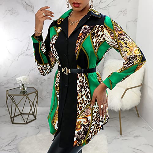 Image of Glozeplus Long Sleeve Button Down Collar Mini Shirt Dress for Women | Trendy script print shirt dress.The button-down front and collared V-neck create a chic.Perfect for office or casual dates.
