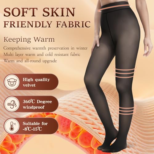 Image of HONGTEYA Fleece Lined Tights Women Winter Thermal Leggings Pantyhose Fake Translucent Thick Warm Sheer Tights