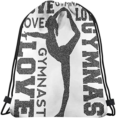 BAIFUMEN Love Gymnastics Gymnast Print Drawstring Backpack,Sackpack String Bag Cinch Water Resistant Nylon Beach Bag for Gym Shopping Sport Yoga