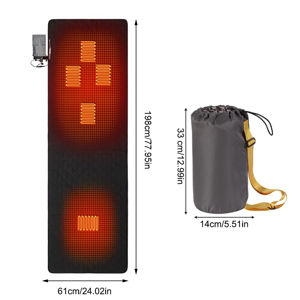 Tappeto a Pelo Riscaldato Esterno Ricaricabile USB Riscaldamento Rapido 3 Livelli di Calore Isolamento Materasso a Pelo Riscaldante Campeggio con Borsa di Immagazzinaggio Materassi