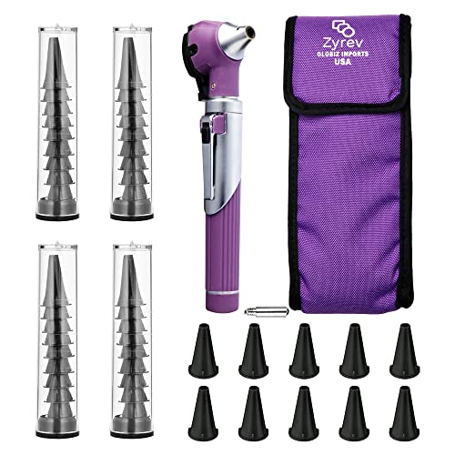 Zyrev ZetaLife Otoscope with Light, Set of Ear Infection Detector with 10 Disposable Ear Otoscope Tips Plus Another 1 Pack of 50 Disposable Specula Tips, Purple