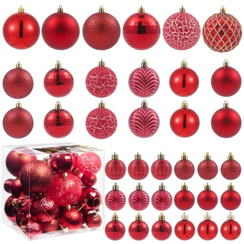 LANGXUN 36pcs Red Christmas Balls for 2026 Christmas Tree Ornaments