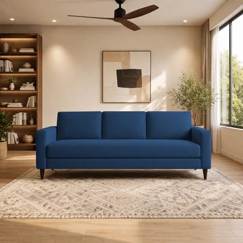 Image of Carlos 3 Seater Sofa Set for Living Room & Home Office, Modern Furniture Fabric Sofa Couch with Comfortable Soft Cushioning, Durable Wooden Frame, Stylish Seating for Home (Blue)