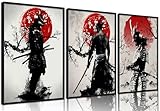 GXYARTB 3Pcs Japanese Wall Art Armored Samurai Pictures Ink Paintings Japanese art Character Canvas Prints Asian Cherry Blossom Posters for Room Office Bathroom Home Wall Decor Unframed