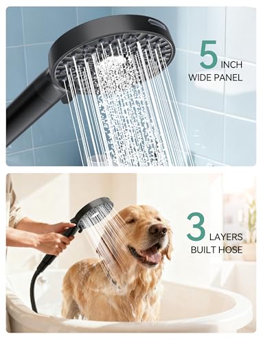 Image of Magichome Shower Head with Handheld, High Pressure 10-Spray Detachable Chrome Showerhead with Stainless Steel Hose, Black