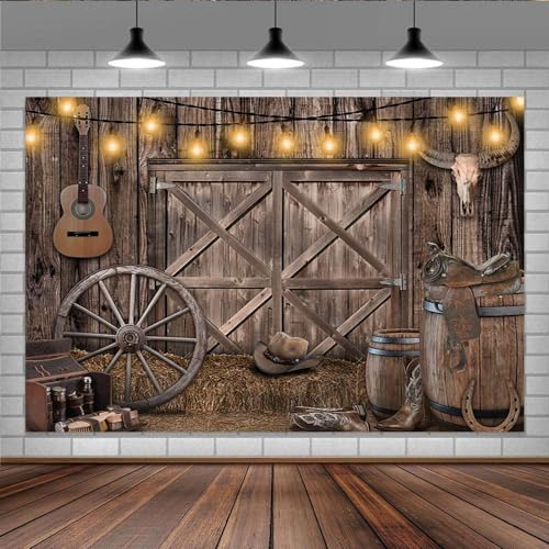 8X6ft Rustic Wood Backdrop, Wood Barn Door Backdrop Brown Wooden Photography Background Decoration, Western Cowboy Photography Background Birthday Party Baby Shower Party Decor Banner