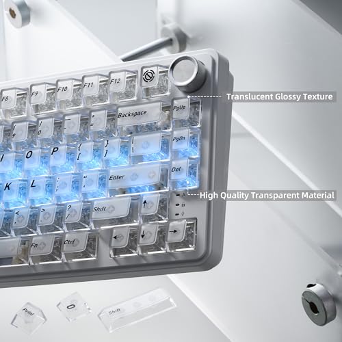 Image of HITIME XVX White Clear Keycaps,Transparent Keycaps 60 75 100 Percent,Ceramic Keycap Style, Shine Through Keycap, Cherry Profile Keyboard Key Cap Set for Mx Switches Mechanical Keyboard, 119 Keys