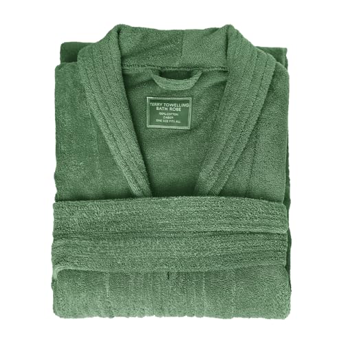 Pure Cotton Terrycloth Robe for Men,100% Cotton Bathrobe Towel with Long Sleeve Cozy Soft Plush Shawl Collar,One Size