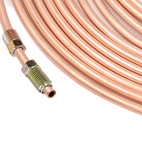 Roadgive 25 Ft 1/4 Copper Tubing Magnetic Brake Line Automotive Brake Line Replacement Tubing Coil 16 Fittings Included Inverted Flare Sae Thread 0.24 Inch Wall Thickness #TOP6