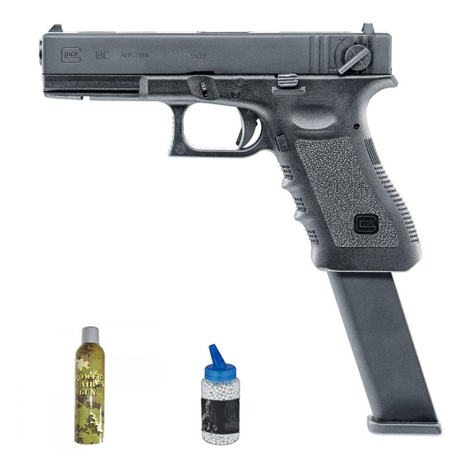 Modell18C Großes Gasmagazin (6 mm) | Airsoft-Pistole Kaliber 6 mm + Flasche + Green Gas. Pistole für das Airsoft-Spiel (Leistung: 0 5 Joule)