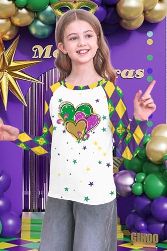 Image of Mardi Gras Shirt for Kids: Toddler Boys Girls Mardi Gras Long Sleeve Happy Carnival Outfits Mask Graphic Tee 4-12 Years