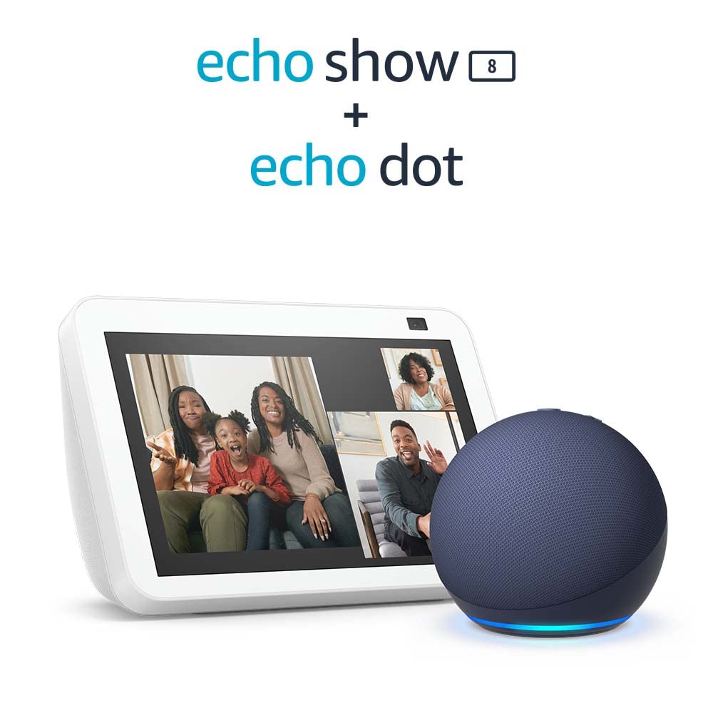Echo Show 8 | 2nd generation (2021 release), Glacier White + Echo Dot (5th generation, 2022 release), Glacier White