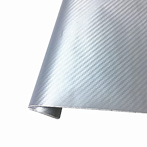 Autofolie 500mm x 2000mm 3D Carbon Fiber Vinyl Car Wrap Blatt Rolle Film Auto Aufkleber und Abziehbilder Motorrad Zubehör Autos(Silver,50cmx10m)