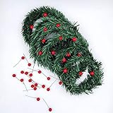 KM-XCHUN 18 Feet Garland for Christmas Decorations with 30PCS Red Berries - Non-Lit Soft Green Pine...