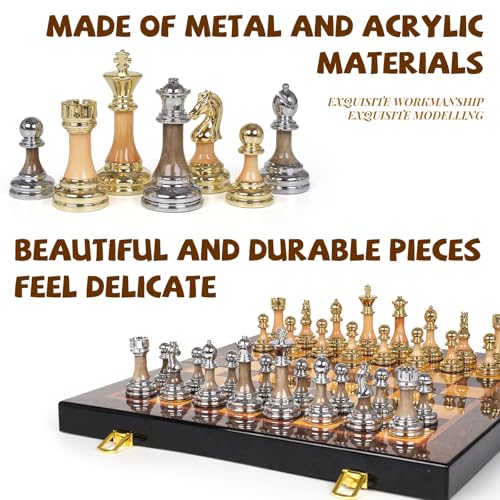 Set de Ajedrez Grande de Metal y Acrílico con Tablero Plegable de Madera 17" miniatura 3