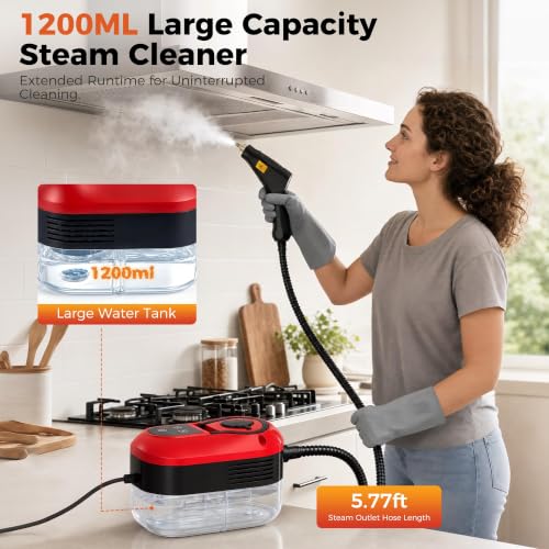 Image of Steam Cleaner, Handheld Steam Cleaner for Cleaning, Portable Steam Cleaner with 6-Level Adjustable & Quick Heat-Up, Steam Cleaner for Home, Kitchen, Bathroom, Tile, Grout, Dirt, Car Detailing (Red)