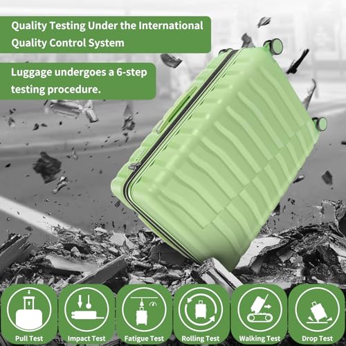 5-Piece Luggage Set, Lightweight ABS+PC Hard Shell Suitcase with YKK Zipper & TSA Lock for Family, Avocado Green, 14in/18in/20in/24in/28in3