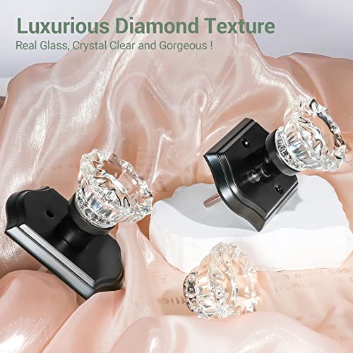 Crystal Door Knobs, Black Glass Door Knobs Interior Rose Shape with Lock Privacy Function, Vintage Antique for Bedroom Bathroom