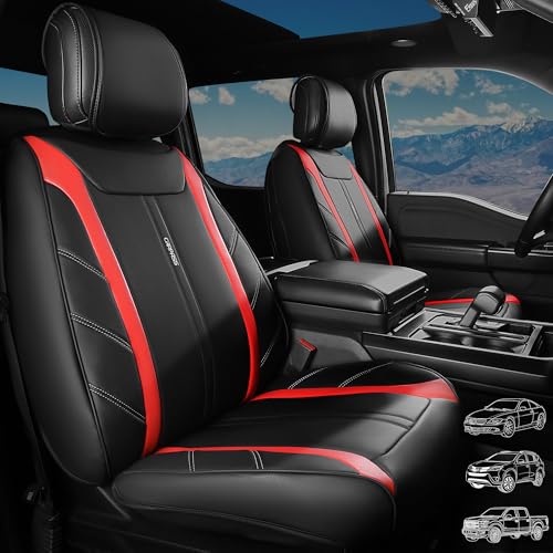 Image of CAR PASS Luxury Faux Leather Seat Covers Full Set, Breathable Sporty Premium Leather Seat Covers, Waterproof Anti Slip Automotive Seat Covers Universal Fit for 95% Trucks SUV Sedans Van,Black and Red