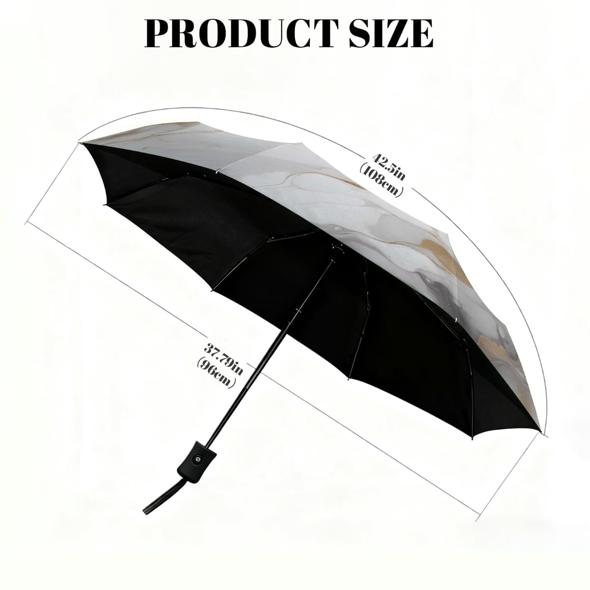 Ombrello pieghevole da viaggio con motivo marmo oro bianco ombrello compatto antivento impermeabile con protezione UV rivestimento nero leggero 8 coste portatile per pioggia sole
