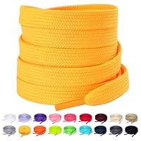 Olukssck 1 Pair Flat Shoe Laces for Sneakers, 2/5\" Wide Athletic Shoelaces Yellow 48 inch(122cm)
