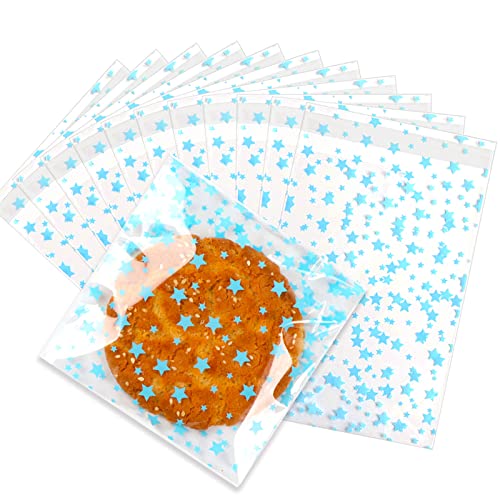COQOFA 100 Pcs 5x7In Star Self-Sealing Cellophane Treat Bags, Clear Cookie Bags Candy Bags Resealable Cellophane Gift Bags Goodi