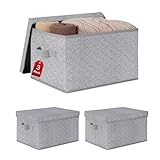 WUIKE Foldable Storage Bins with Lids, Storage Boxes with Handles, Closet Shelf Organizer, Fabric Storage Baskets for Bedroom, Decorative Storage Containers, Large, Ash Gray, 3-Pack