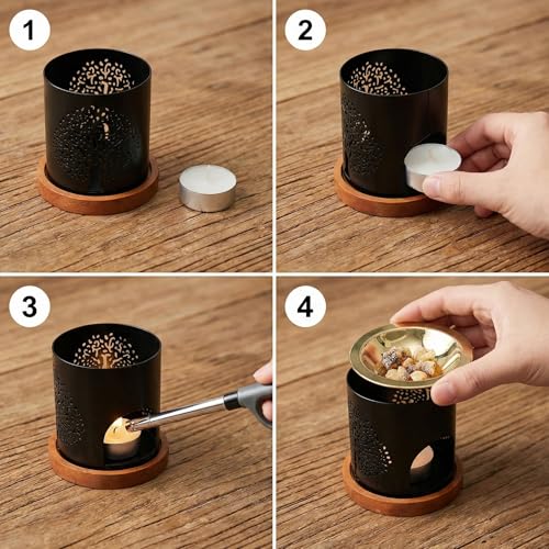 SonKo Weihrauchbrenner Räucherstövchen mit Sieb zum Räuchern und Meditation - spirituelle Geschenke zum Räuchern von weißer Salbei, Weihrauch, Boswellia (Brenner Set)