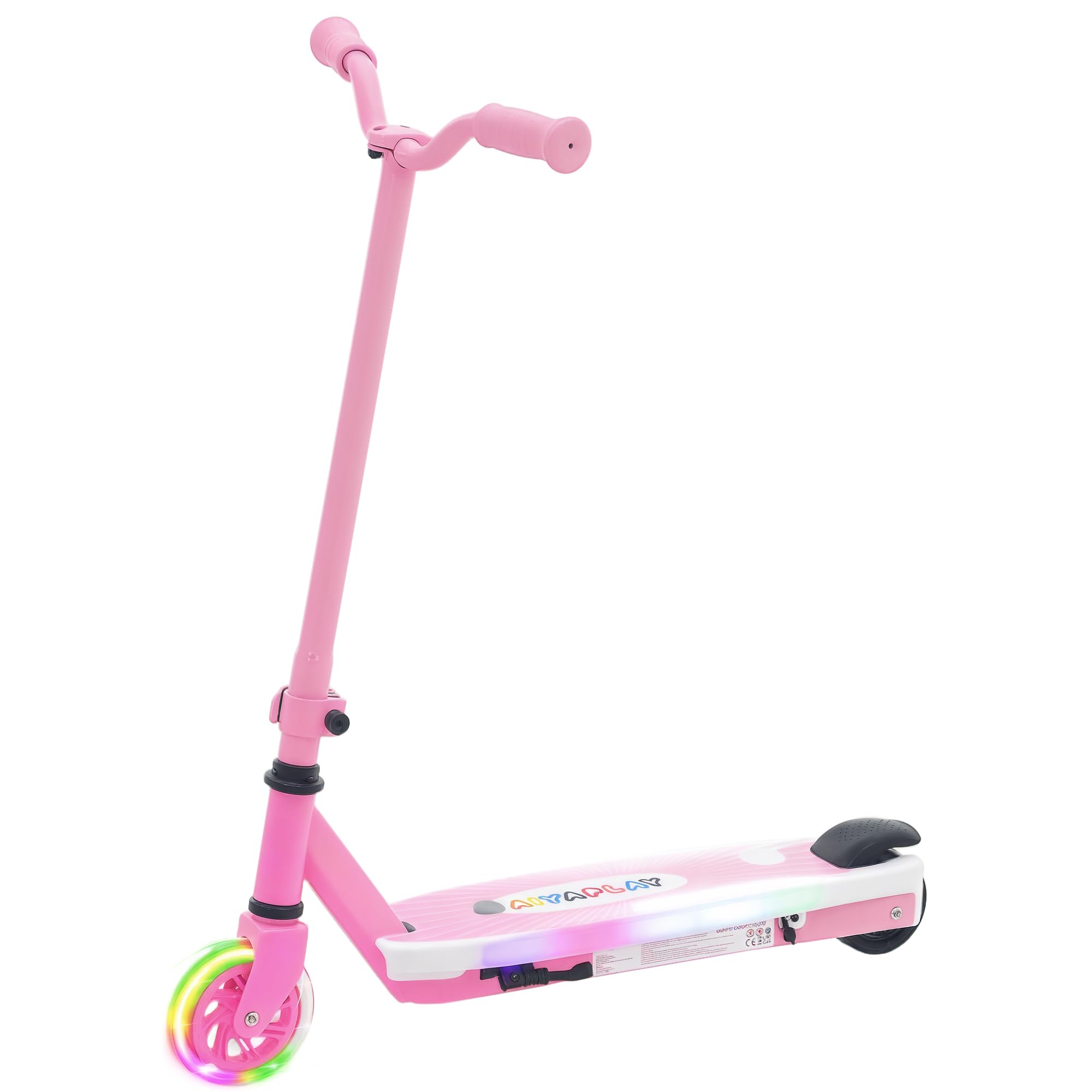 AIYAPLAY Patinete eléctrico para niños de 6 km/h y 8 km, 6 kg ligero, con ruedas traseras auxiliares, luz LED intermitente y freno eléctrico, para niños y niñas de 4 a 7 años