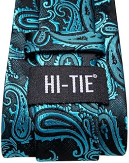 Hi-Tie Silk Paisley Necktie and Pocket Square Cufflinks Set, Teal, Medium