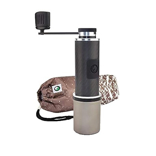 OE Fixie Carbon Fiber + Titanium Ultralight Manual Travel Coffee Grinder - great for camping, hiking, biking
