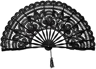 burkfeeg Black Lace Hand Folding Fan, Design Folding Hand Fans Womens Lace Fan Vintage Wedding Fan Women Spanish Hand Fan for Wedding Decoration DIY Decoration